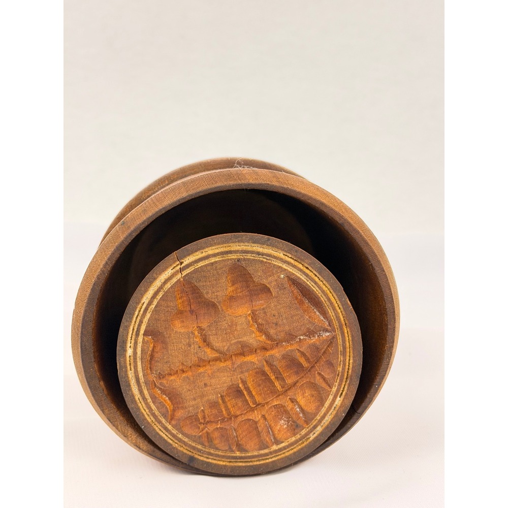 Antique Wooden Butter Mold Hand Carved Wheat Floral Primitive Kitchen Tool
